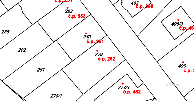 Jakubské Předměstí 252, Jaroměř na parcele st. 279 v KÚ Jaroměř, Katastrální mapa