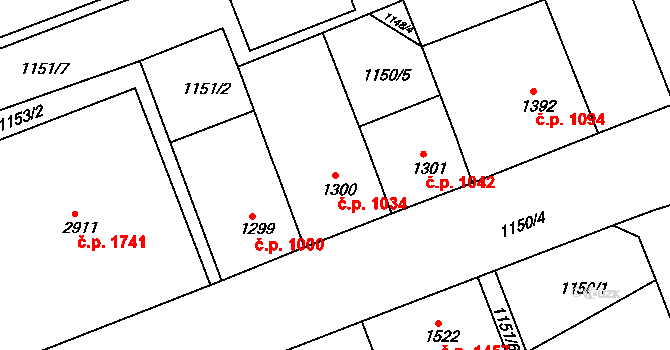 Náchod 1034 na parcele st. 1300 v KÚ Náchod, Katastrální mapa