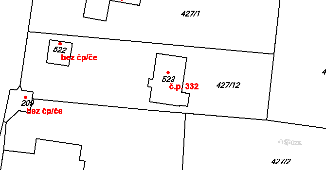 Jenišovice 332 na parcele st. 523 v KÚ Jenišovice u Jablonce nad Nisou, Katastrální mapa