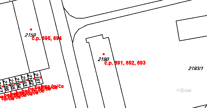 Mohelnice 691,692,693 na parcele st. 2190 v KÚ Mohelnice, Katastrální mapa