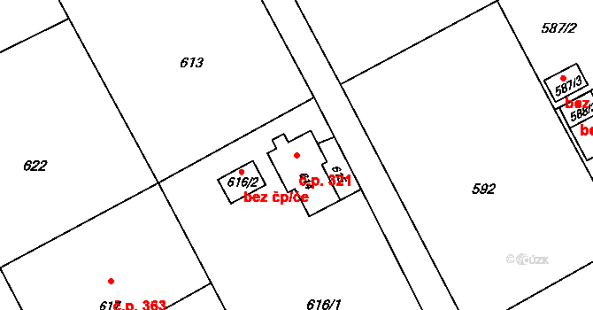 Suchdol nad Odrou 321 na parcele st. 614 v KÚ Suchdol nad Odrou, Katastrální mapa