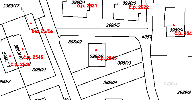 Roudnice nad Labem 2643 na parcele st. 3988/9 v KÚ Roudnice nad Labem, Katastrální mapa