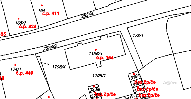 Humpolec 154 na parcele st. 1196/3 v KÚ Humpolec, Katastrální mapa