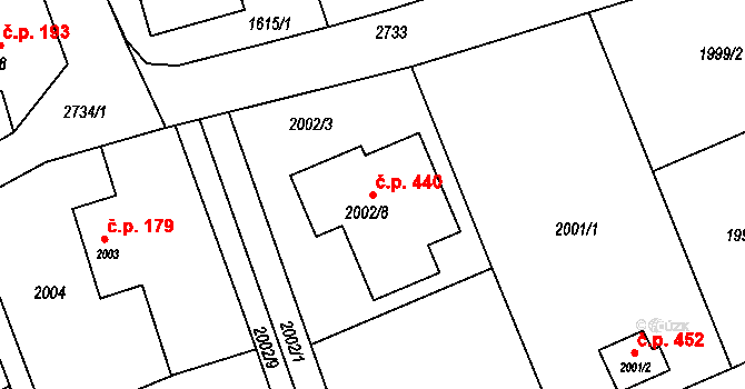 Dolní Suchá 440, Havířov na parcele st. 2002/8 v KÚ Dolní Suchá, Katastrální mapa
