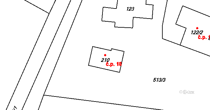 Šanov 18, Červená Voda na parcele st. 210 v KÚ Šanov u Červené Vody, Katastrální mapa