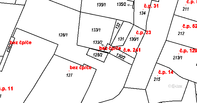 Újezdeček 96435674 na parcele st. 128/2 v KÚ Újezdeček, Katastrální mapa