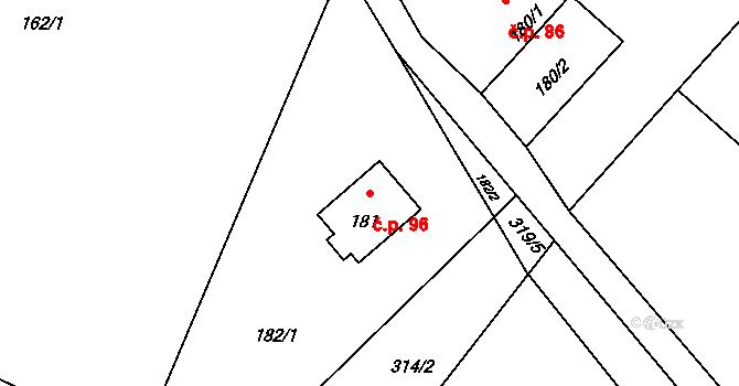 Hradisko 96, Kroměříž na parcele st. 181 v KÚ Hradisko, Katastrální mapa