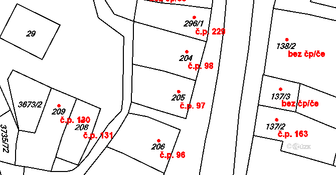 Němčice nad Hanou 97 na parcele st. 205 v KÚ Němčice nad Hanou, Katastrální mapa