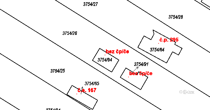 Roudnice nad Labem 107105675 na parcele st. 3754/94 v KÚ Roudnice nad Labem, Katastrální mapa