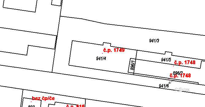 Zubří 1749 na parcele st. 941/4 v KÚ Zubří, Katastrální mapa