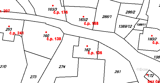 Vranov nad Dyjí 136 na parcele st. 162 v KÚ Vranov nad Dyjí, Katastrální mapa