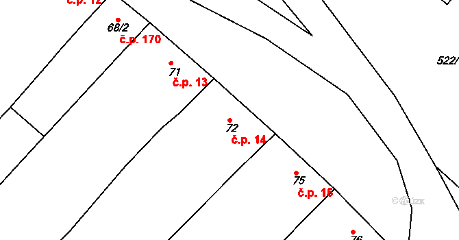 Lobodice 14 na parcele st. 72 v KÚ Lobodice, Katastrální mapa