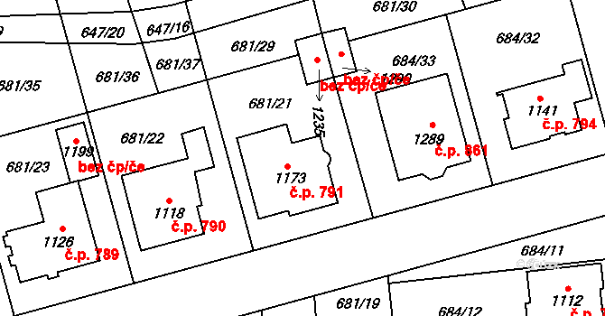 Lišov 791 na parcele st. 1173 v KÚ Lišov, Katastrální mapa