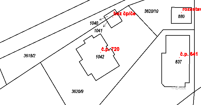 Černilov 720 na parcele st. 1042 v KÚ Černilov, Katastrální mapa