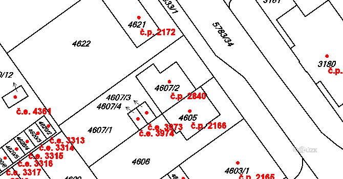 Jihlava 2840 na parcele st. 4607/2 v KÚ Jihlava, Katastrální mapa
