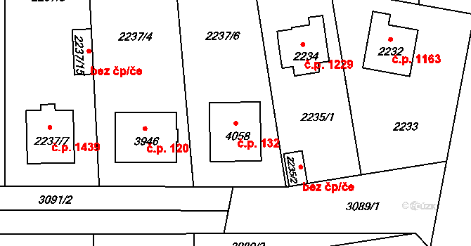 Čelákovice 132 na parcele st. 4058 v KÚ Čelákovice, Katastrální mapa
