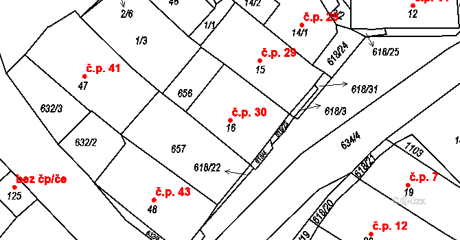 Cekov 30 na parcele st. 16 v KÚ Cekov, Katastrální mapa