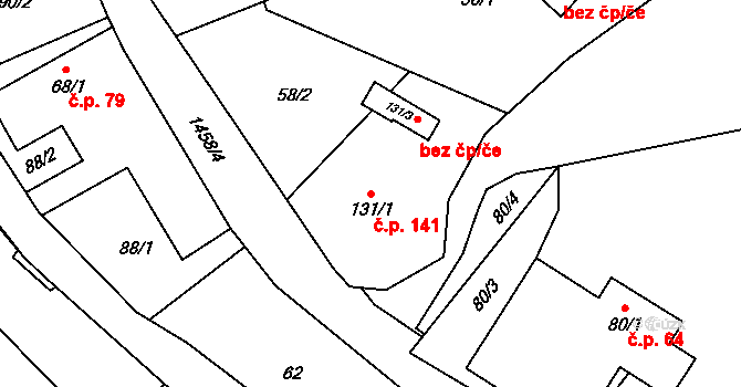 Staré Heřminovy 141 na parcele st. 131/1 v KÚ Staré Heřminovy, Katastrální mapa