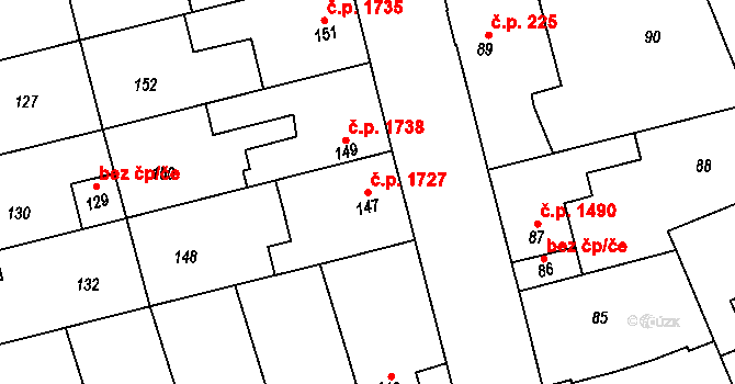 Kročehlavy 1727, Kladno na parcele st. 147 v KÚ Kročehlavy, Katastrální mapa