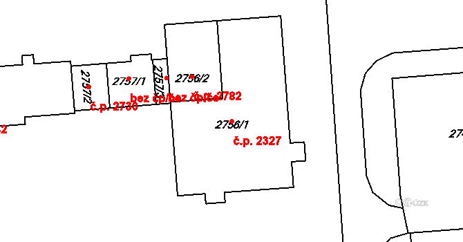 Kročehlavy 2327, Kladno na parcele st. 2756/1 v KÚ Kročehlavy, Katastrální mapa