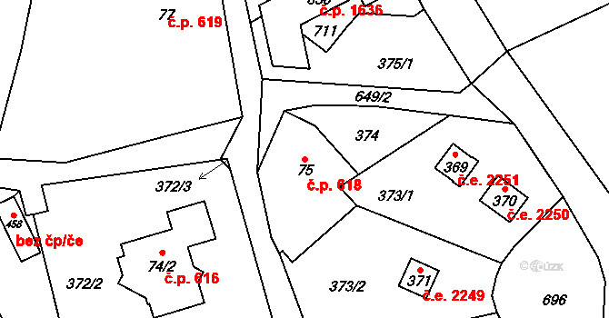 Struhařov 618, Kamenice na parcele st. 75 v KÚ Štiřín, Katastrální mapa