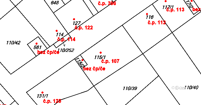 Mratín 107 na parcele st. 115/1 v KÚ Mratín, Katastrální mapa
