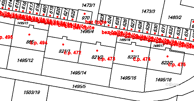 Studená 473 na parcele st. 821/2 v KÚ Studená, Katastrální mapa
