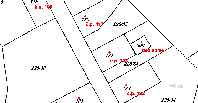 Střelná 133, Košťany na parcele st. 131 v KÚ Střelná, Katastrální mapa