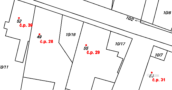Trnava 29, Boharyně na parcele st. 55 v KÚ Trnava, Katastrální mapa