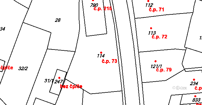 Míškovice 73 na parcele st. 114 v KÚ Míškovice, Katastrální mapa