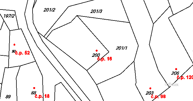 Krčmaň 16 na parcele st. 200 v KÚ Krčmaň, Katastrální mapa