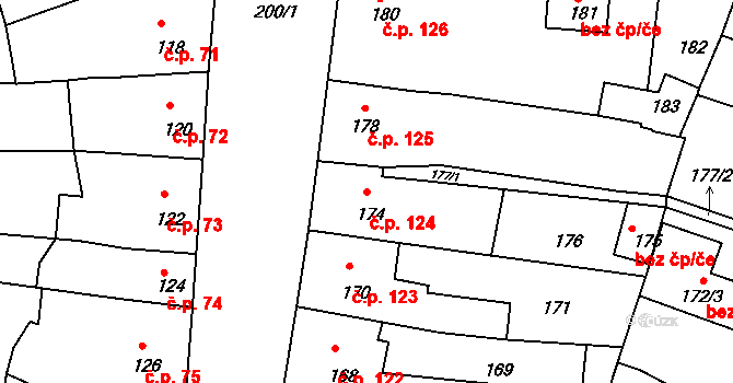 Mimoň III 124, Mimoň na parcele st. 174 v KÚ Mimoň, Katastrální mapa