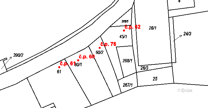 Litochovice nad Labem 76, Prackovice nad Labem na parcele st. 60/2 v KÚ Litochovice nad Labem, Katastrální mapa