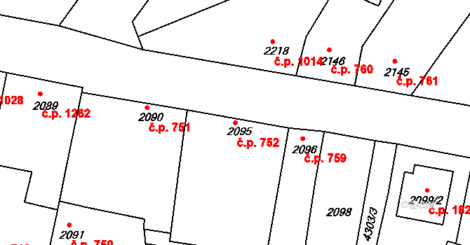 Roudnice nad Labem 752 na parcele st. 2095 v KÚ Roudnice nad Labem, Katastrální mapa
