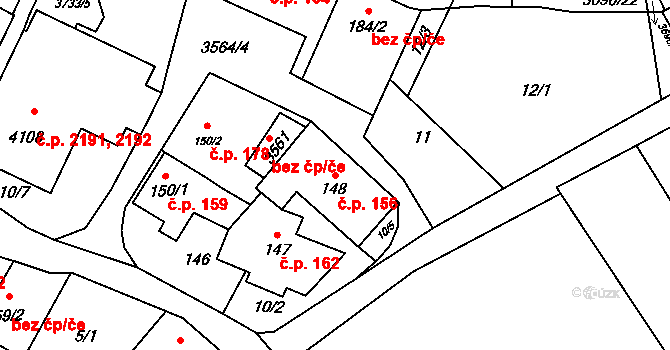 Rožnov pod Radhoštěm 156 na parcele st. 148 v KÚ Rožnov pod Radhoštěm, Katastrální mapa
