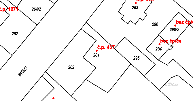 Petřvald 437 na parcele st. 301 v KÚ Petřvald u Karviné, Katastrální mapa