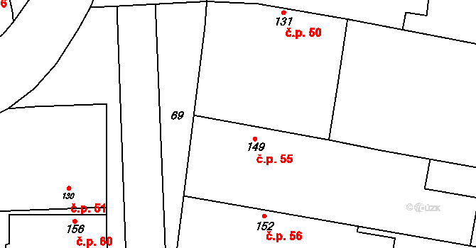Svídnice 55, Dymokury na parcele st. 149 v KÚ Svídnice u Dymokur, Katastrální mapa