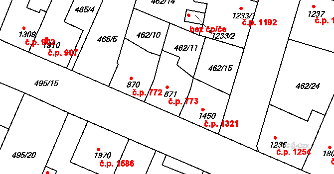 Lysá nad Labem 773 na parcele st. 871 v KÚ Lysá nad Labem, Katastrální mapa