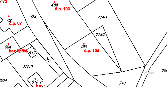 Sibřina 104 na parcele st. 490 v KÚ Sibřina, Katastrální mapa