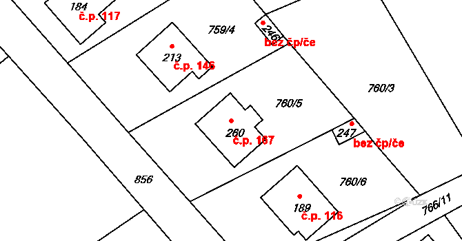 Čejetice 167 na parcele st. 260 v KÚ Čejetice, Katastrální mapa