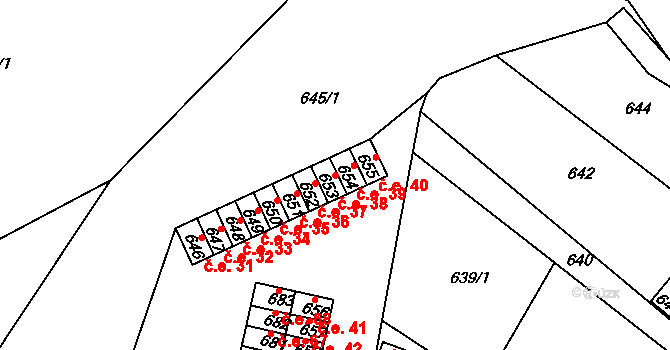 Miřetice u Klášterce nad Ohří 38, Klášterec nad Ohří na parcele st. 653 v KÚ Miřetice u Klášterce nad Ohří, Katastrální mapa