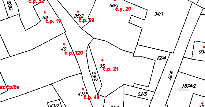 Rudíkov 21 na parcele st. 35 v KÚ Rudíkov, Katastrální mapa