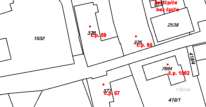 Stařečka 59, Třebíč na parcele st. 376 v KÚ Třebíč, Katastrální mapa