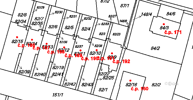 Klokoty 191, Tábor na parcele st. 82/10 v KÚ Klokoty, Katastrální mapa