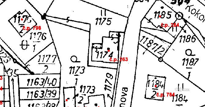 Rychnov u Jablonce nad Nisou 263 na parcele st. 1174 v KÚ Rychnov u Jablonce nad Nisou, Katastrální mapa