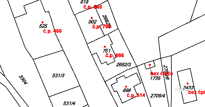 Nejdek 666 na parcele st. 751 v KÚ Nejdek, Katastrální mapa