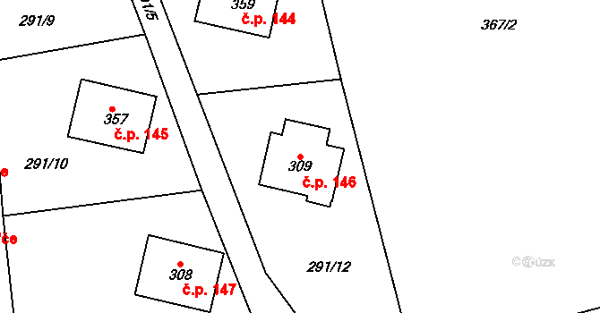 Háje 146, Cheb na parcele st. 309 v KÚ Háje u Chebu, Katastrální mapa