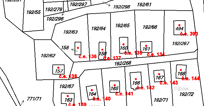 Dřenice 137, Cheb na parcele st. 159 v KÚ Dřenice u Chebu, Katastrální mapa