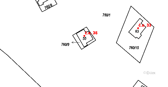Plichtice 35, Zavlekov na parcele st. 55 v KÚ Plichtice, Katastrální mapa