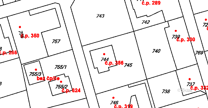 Jablůnka 356 na parcele st. 744 v KÚ Jablůnka, Katastrální mapa